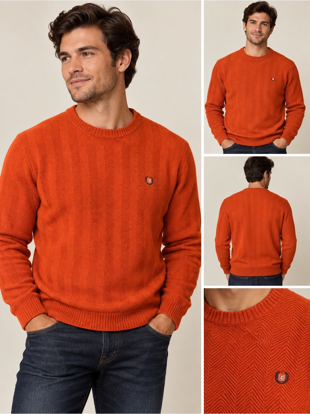 Chaps Men’s Orange Herringbone Crewneck Sweater – Size Large